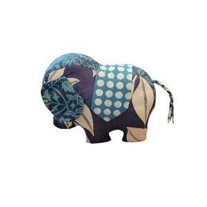 Zen Zen Forest Elephant Patchwork Blue Plush Stuffed Animal 9" Recycled Cotton